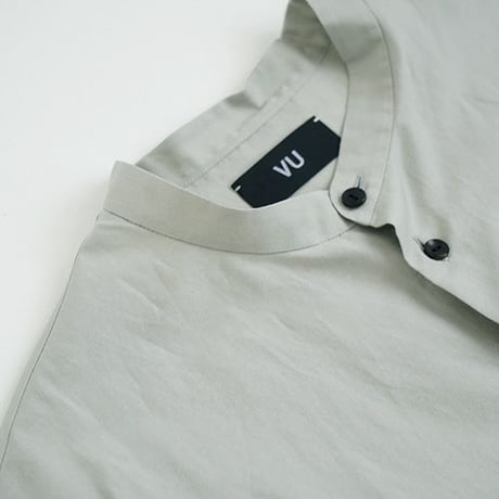 VU オーバーサイズ スタンドカラーシャツ コットンシルク グリーングレー nvu12