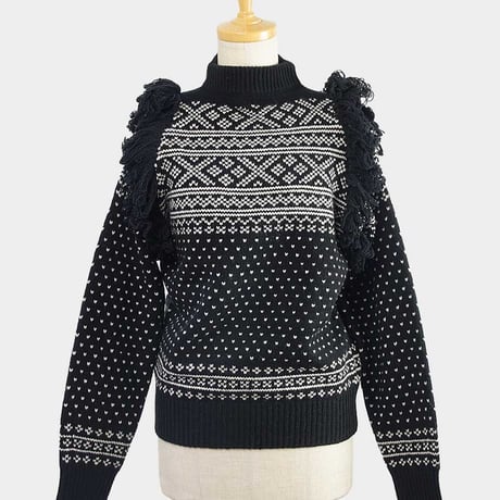HYKE(ハイク) Nordic Fringe Sweater ノルディック フリンジ セーター (11329) Black ブラック (01)