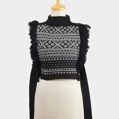 HYKE(ハイク) Nordic Fringe Sweater Vest ノルディック フリンジ セーター ベスト (11330) Black ブラック(01)