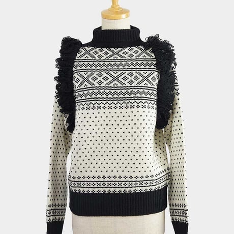 HYKE(ハイク) Nordic Fringe Sweater ノルディック フリンジ セーター (11329) White ホワイト (02)