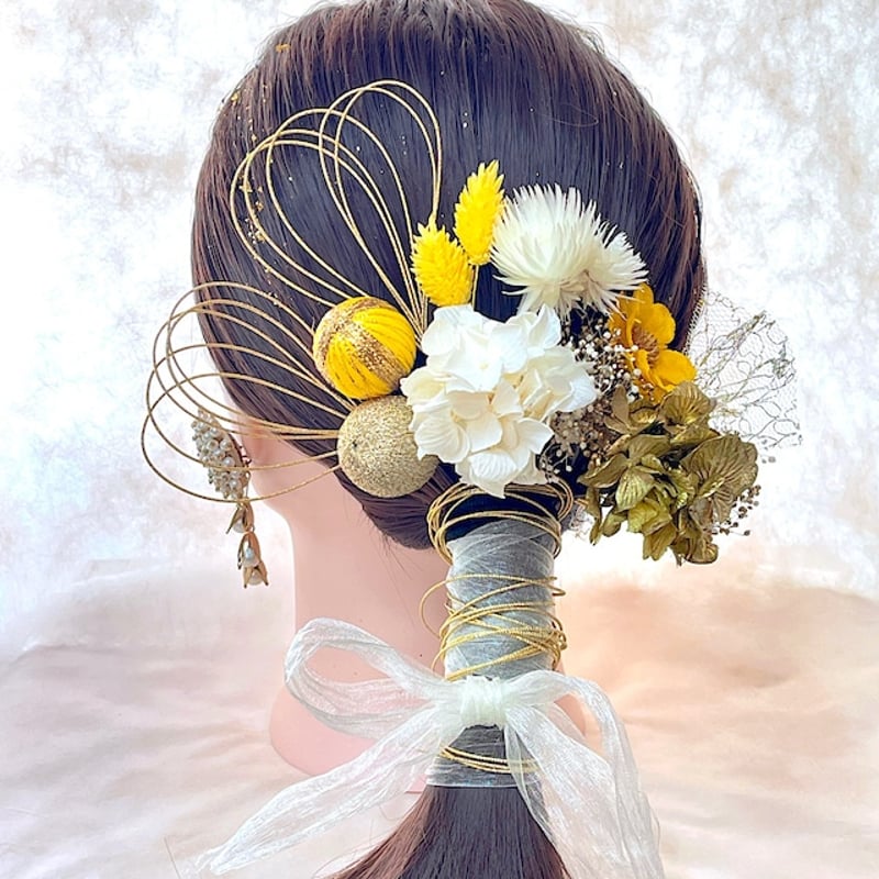 №196♡ドライフラワー髪飾り♡成人式♡卒業式♡結婚式♡紐アレンジ♡金箔ヘア♡ №194♡ドライフラワー髪飾り♡成人式♡卒業式♡結婚式