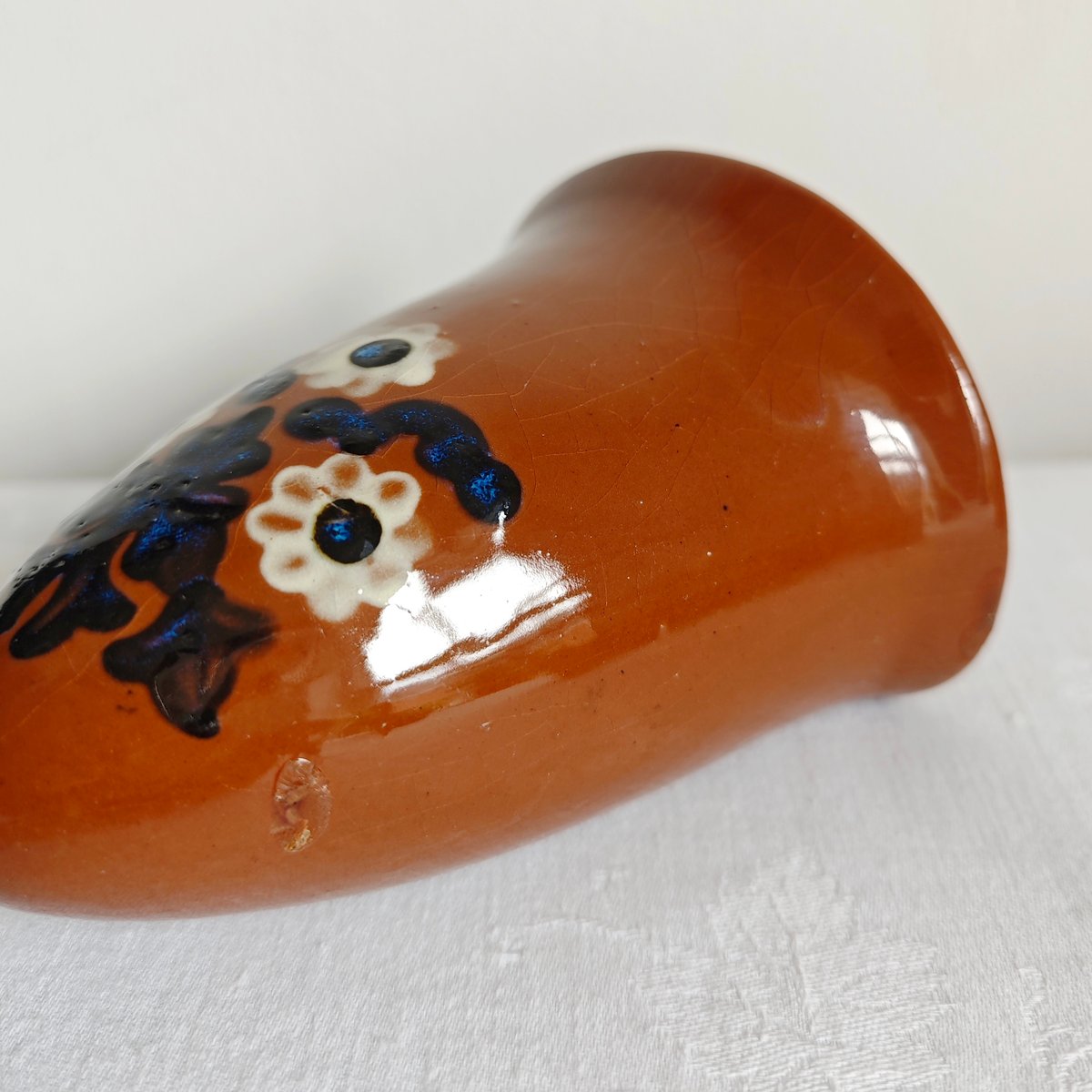 オレンジ色の花柄陶器小物入れ 花柄のほっこり陶器の壁飾り | Tabino Okurimono