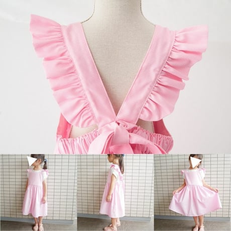 【140size】バックリボンフリルエプロンの型紙