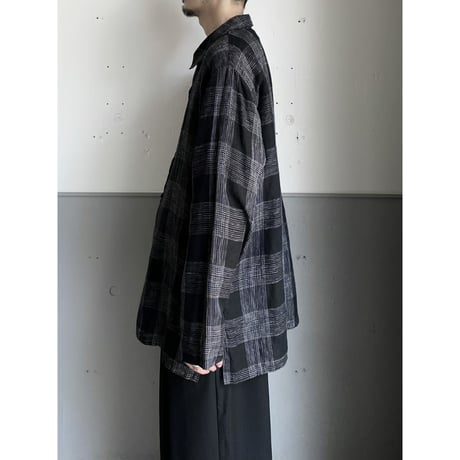 1990's Linen fabric plaid patterned shirt