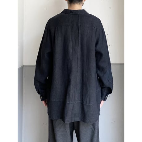 1980's "harvé benard" Black linen fabric long sleeve shirt