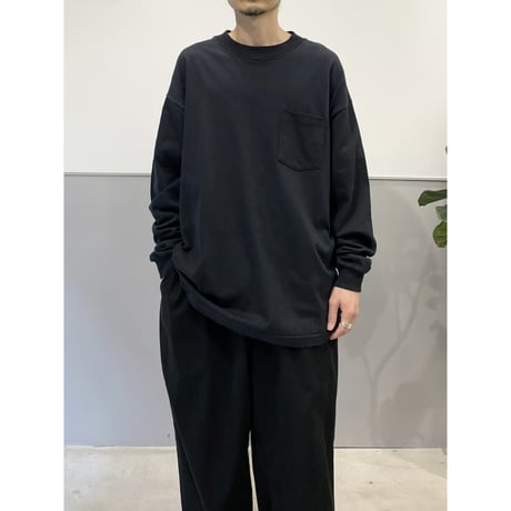 1990's-2000's Long Sleeve Blank Tee With Pocket