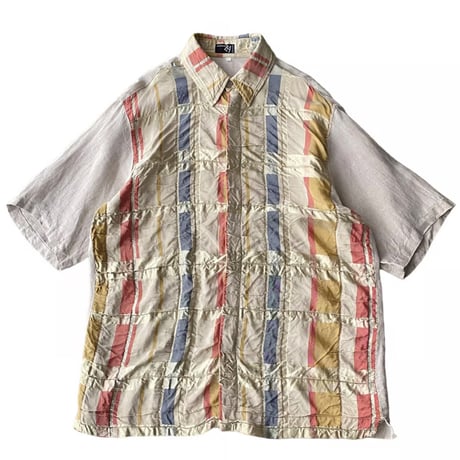 1990's ITALY made Linen × Silk switching design short sleeve shirt