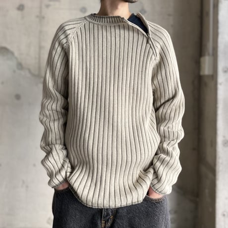 2000's Asymmetrical zip design rib knit cotton sweater
