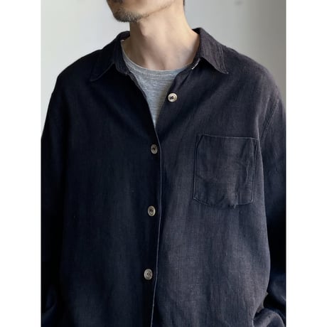 1980's "harvé benard" Black linen fabric long sleeve shirt