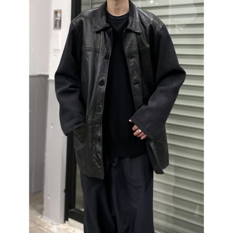 1990's Leather × Knit switching design jacket