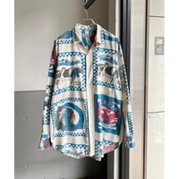 1980's〜 "COLISSEUM"  Feed sack printed long sleeve shirt