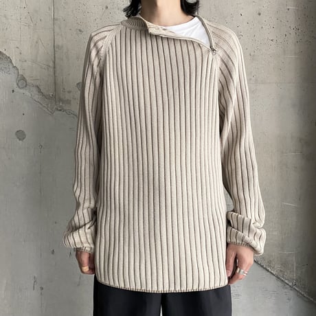 2000's Asymmetrical zip design cotton blend knit sweater
