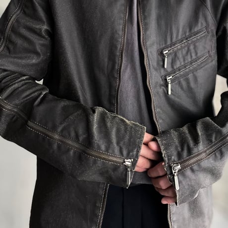 2000's "GUESS" Arm zipper design coated riders jacket