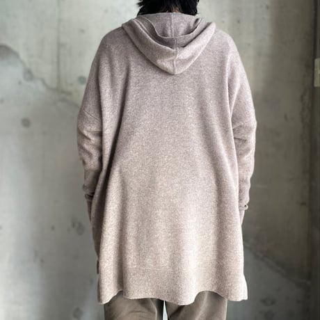 Cashmere fabric finger sleeves hooded knit sweater