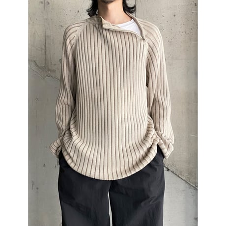2000's Asymmetrical zip design cotton blend knit sweater