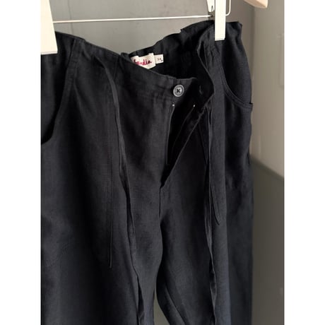 2000's Black linen fabric 4pocket relax pants