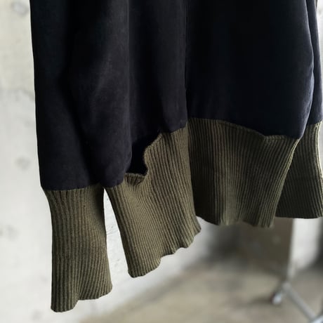 2000's Micro suede poly × Rib knit switching design full zip jacket