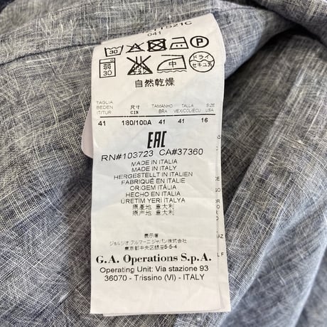 (NEW) "GIORGIO ARMANI" Long sleeve linen shirt
