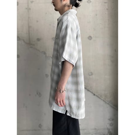 2000's Linen × Rayon fabric Ombre check pattern shirt