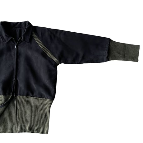 2000's Micro suede poly × Rib knit switching design full zip jacket