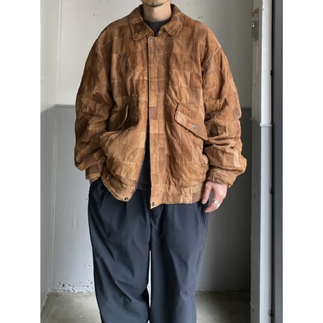 1990's Patchwork panel leather zip up jacket