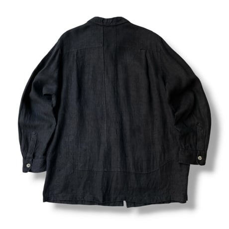 1980's "harvé benard" Black linen fabric long sleeve shirt