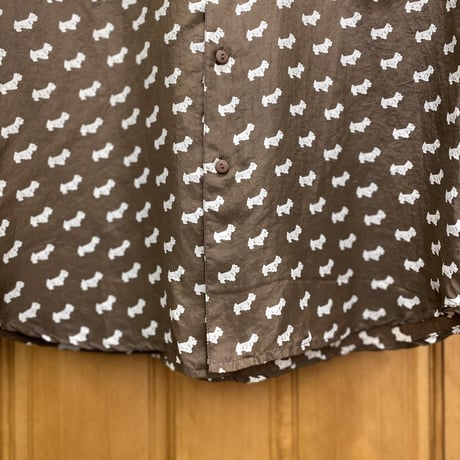 1990's Silk fabric DOG printed short sleeve shirt