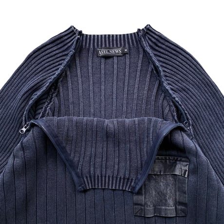 2000's Dual zip design cotton rib knit sweater
