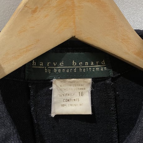 1980's "harvé benard" Black linen fabric long sleeve shirt