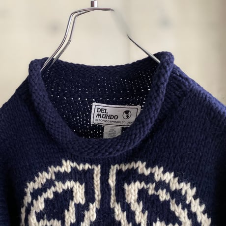 1990's ECUADOR made Celtic art design roll necked wool knit sweater