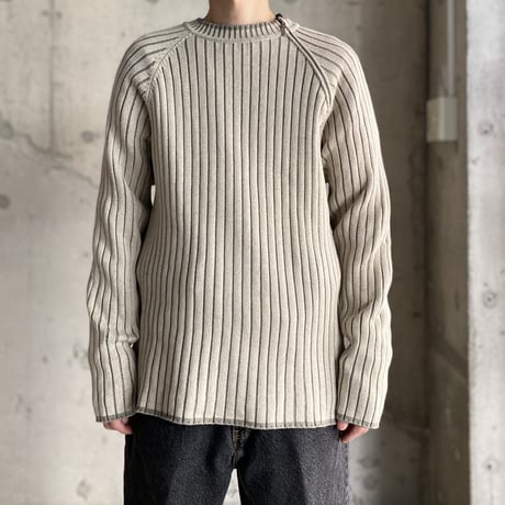 2000's Asymmetrical zip design rib knit cotton sweater