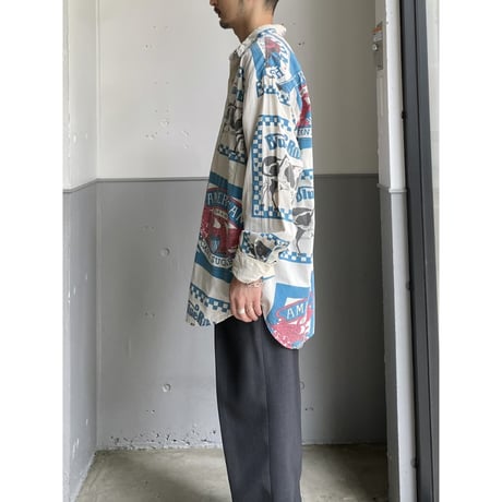 1980's〜 "COLISSEUM"  Feed sack printed long sleeve shirt