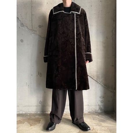 1980's FRANCE MADE Piping design fake fur coat