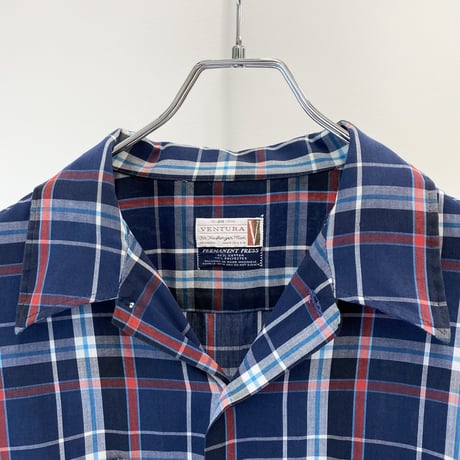 〜1970's "VENTURA" Open collar plaid shirt