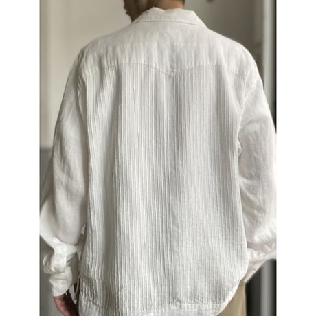1990's-2000's Pleated design open collar linen shirt