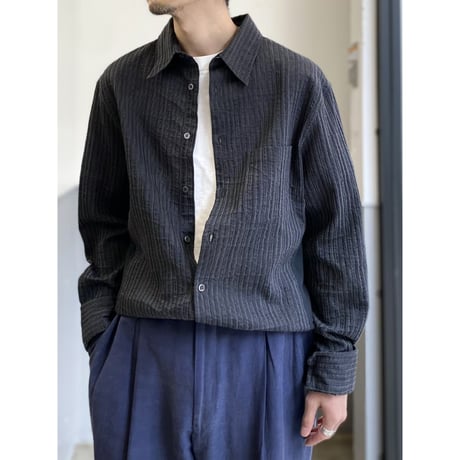 2000's "ARMANI COLLEZIONI" Striped crepe fabric long sleeve shirt