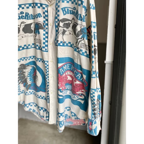 1980's〜 "COLISSEUM"  Feed sack printed long sleeve shirt
