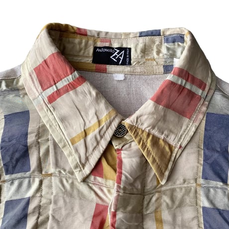 1990's ITALY made Linen × Silk switching design short sleeve shirt