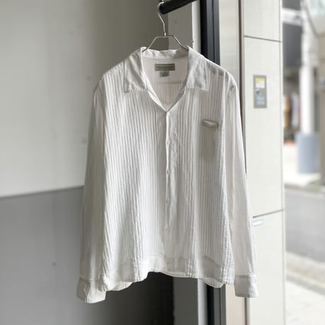1990's-2000's Pleated design open collar linen shirt