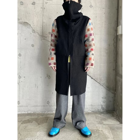 2000's Switching design Extra high-necked wool coat