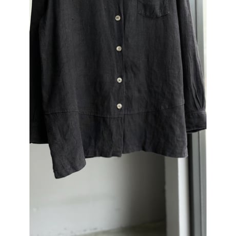 1980's "harvé benard" Black linen fabric long sleeve shirt