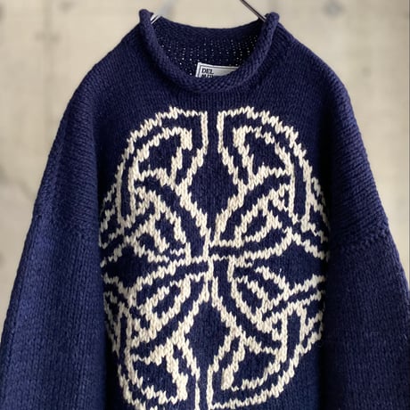 1990's ECUADOR made Celtic art design roll necked wool knit sweater