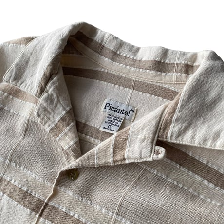 1990's Hand Woven Striped open collar cotton shirt