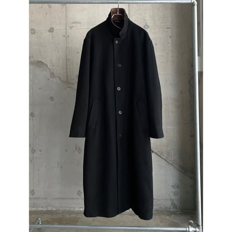 1990's Leather switching design wool long coat
