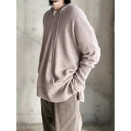 Cashmere fabric finger sleeves hooded knit sweater