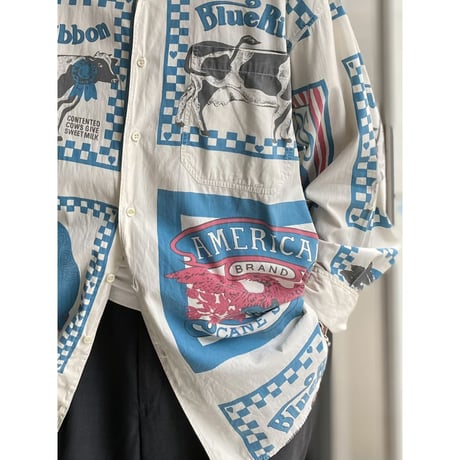 1980's〜 "COLISSEUM"  Feed sack printed long sleeve shirt