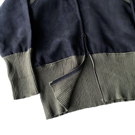 2000's Micro suede poly × Rib knit switching design full zip jacket