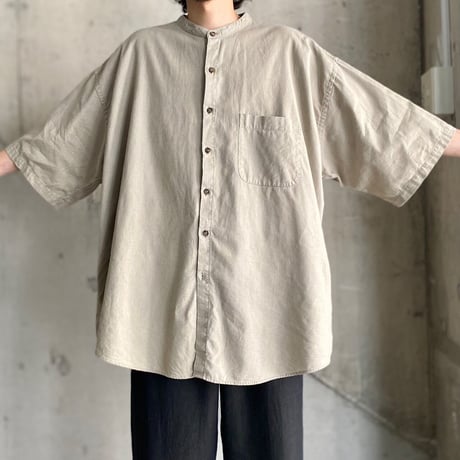1990's "VAN HEUSEN" Linen × Cotton oversized band-collar shirt
