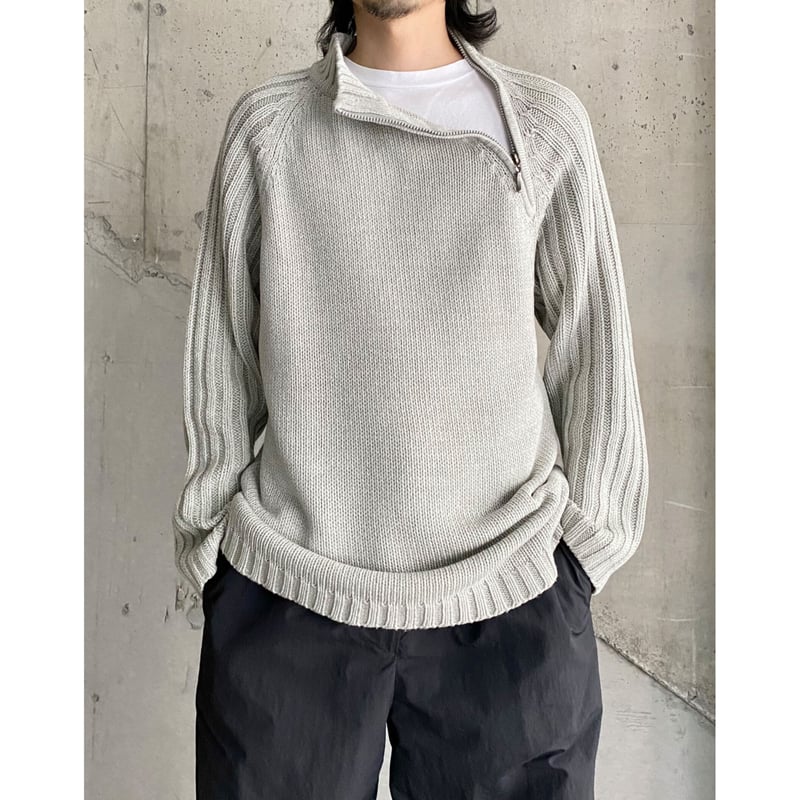 トップス 00s design knit sweater tops 2000's Asymmetrical zip design knit sweater | R