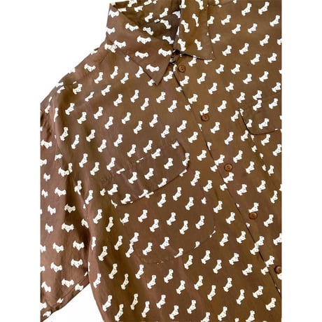 1990's Silk fabric DOG printed short sleeve shirt